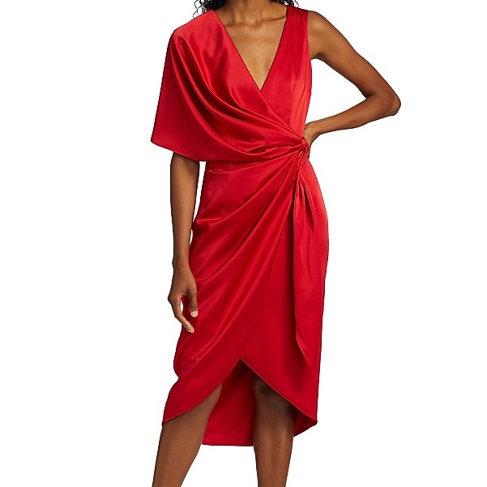Elegant Red Draped Theia Dress